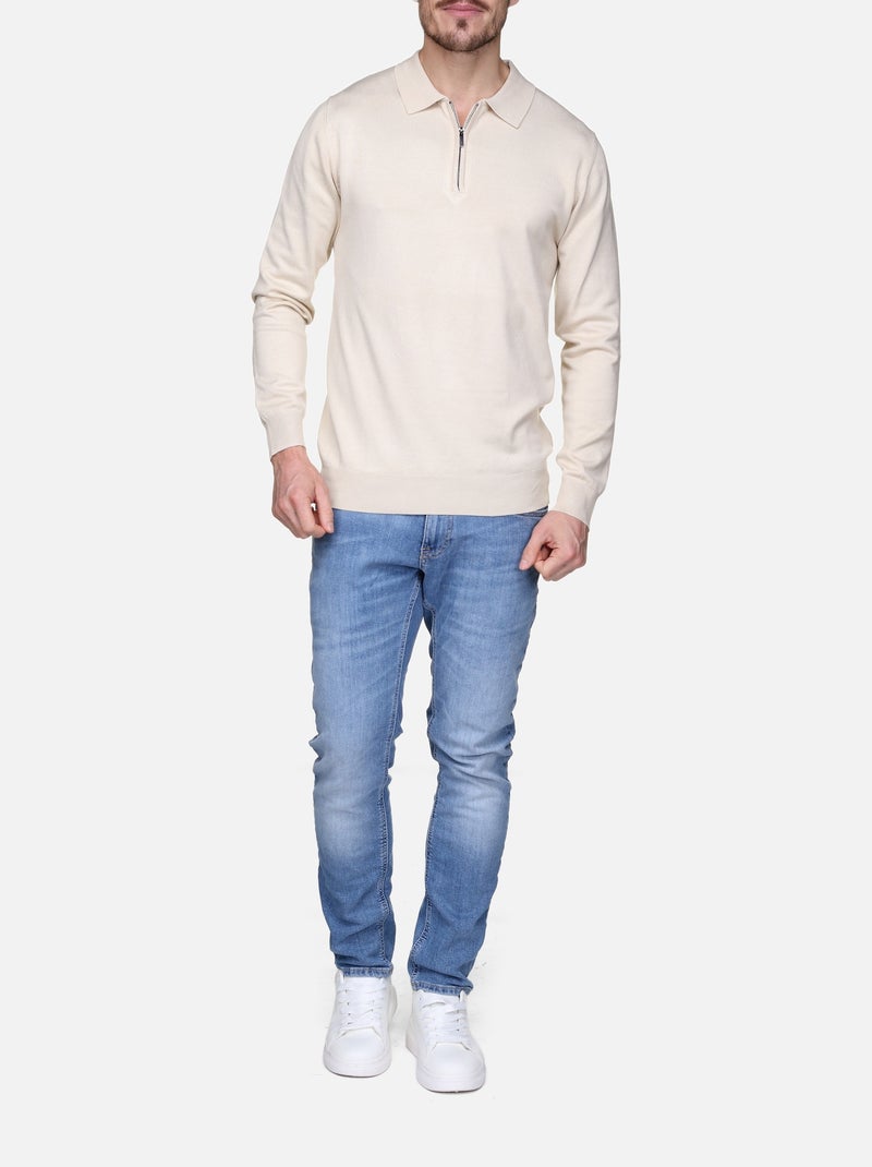 Maglione elegante con collo a polo e zip - Frilivin Crema - Kiabi