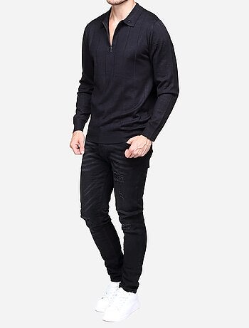 Maglione elegante con collo a polo e zip - Frilivin