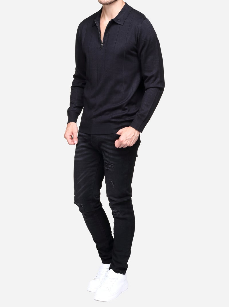 Maglione elegante con collo a polo e zip - Frilivin Nero - Kiabi