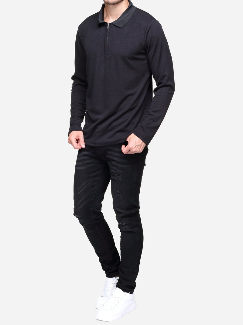 Maglione elegante con collo a polo e zip - Frilivin Nero - Kiabi