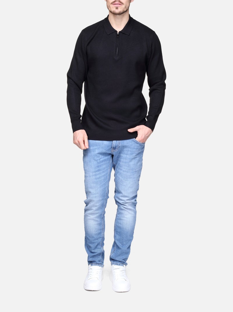 Maglione elegante con collo a polo e zip - Frilivin Nero - Kiabi