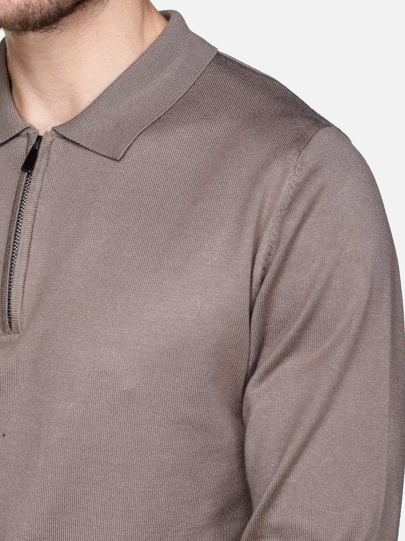 Maglione elegante con collo a polo e zip - Frilivin Tortora - Kiabi