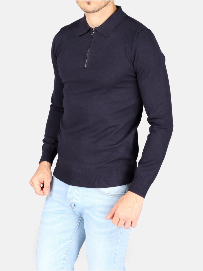 Maglione elegante con collo a polo e zip - Kenzarro Blu - Kiabi