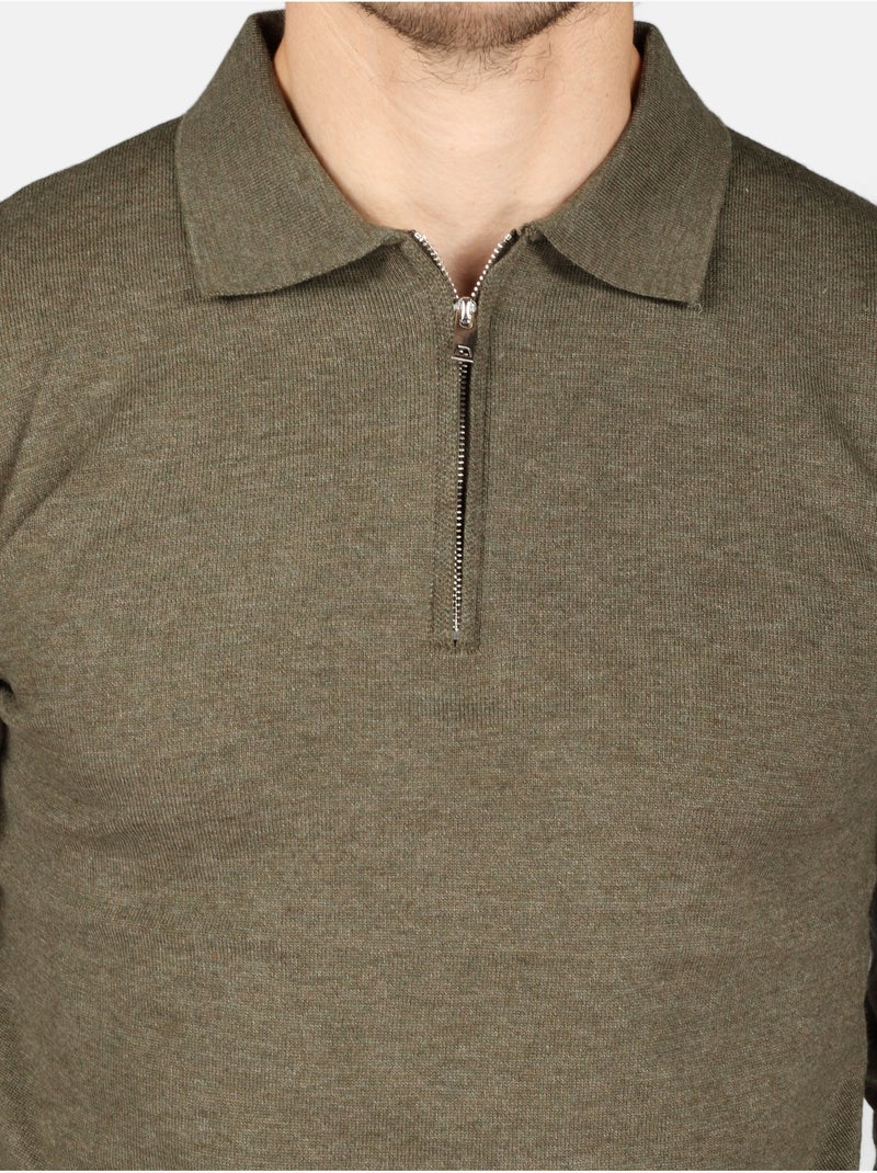 Maglione elegante con collo a polo e zip - Kenzarro Cachi - Kiabi