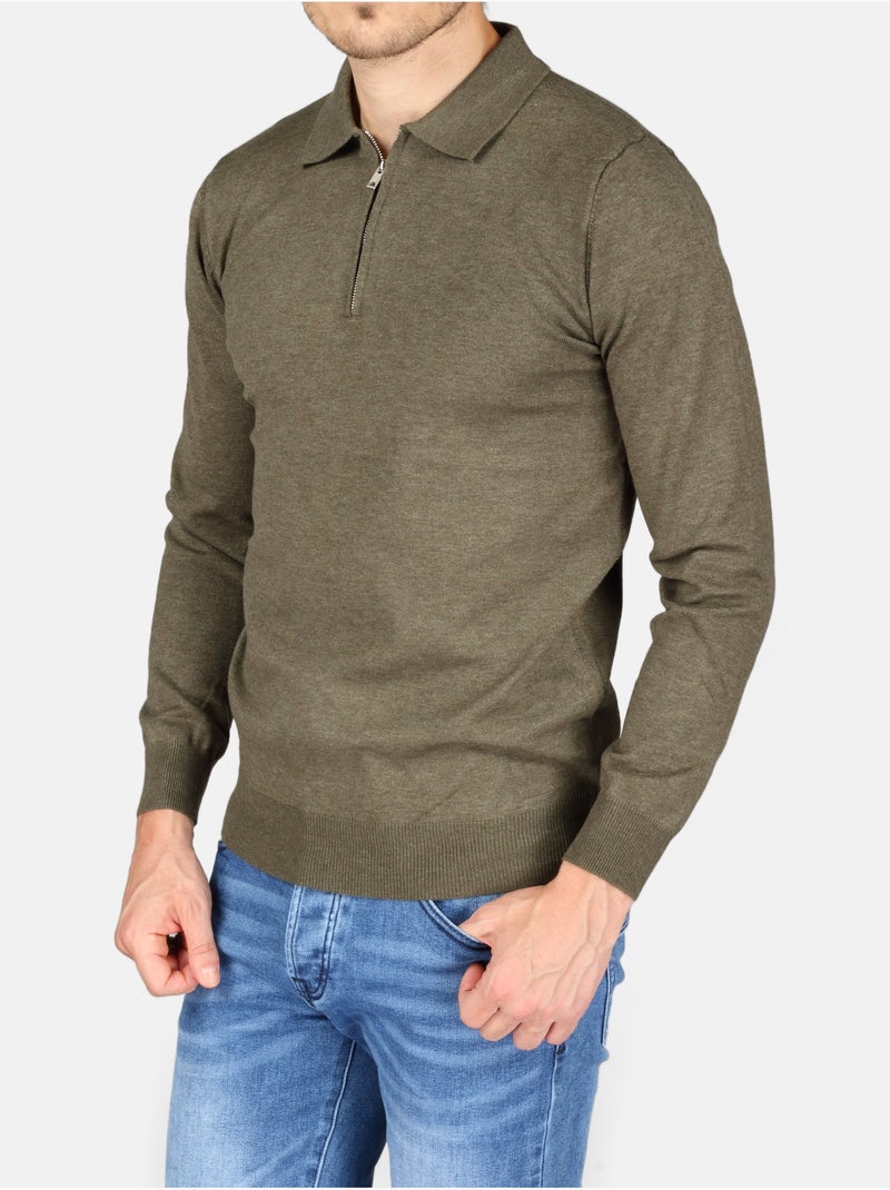 Maglione elegante con collo a polo e zip - Kenzarro Cachi - Kiabi