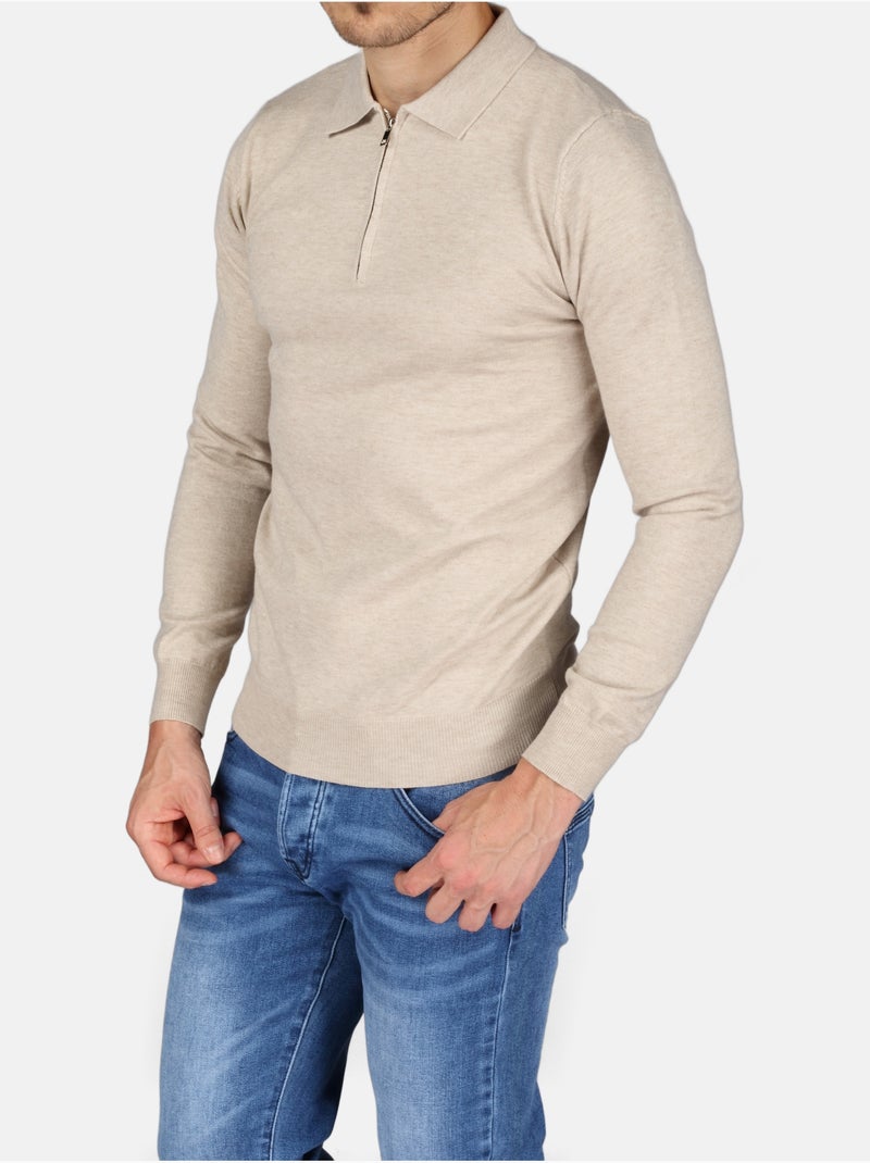 Maglione elegante con collo a polo e zip - Kenzarro Crema - Kiabi