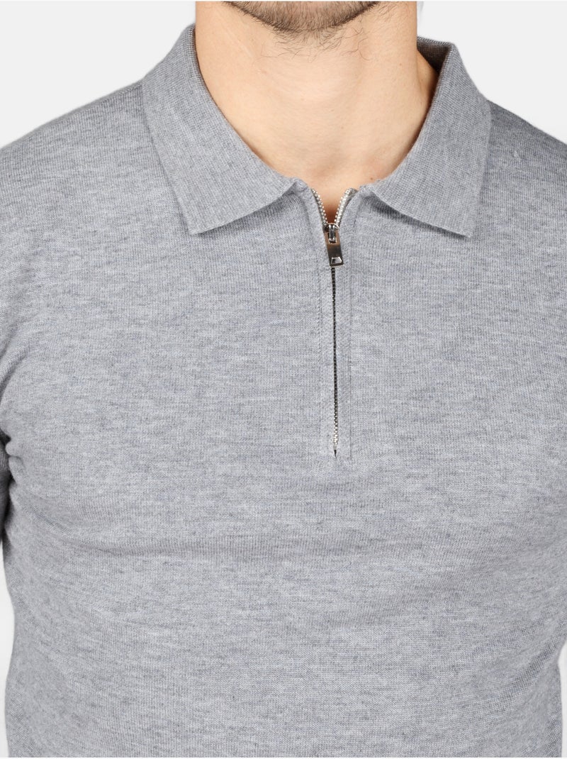 Maglione elegante con collo a polo e zip - Kenzarro Grigio chiaro - Kiabi