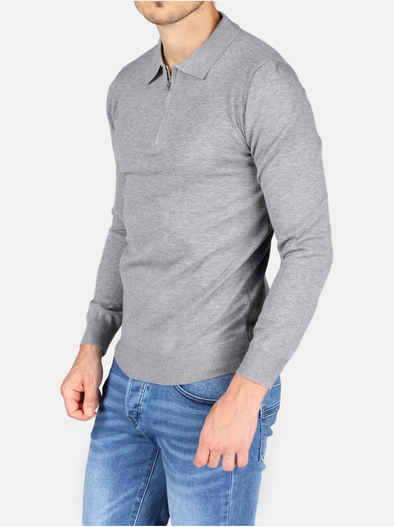 Maglione elegante con collo a polo e zip - Kenzarro Grigio chiaro - Kiabi
