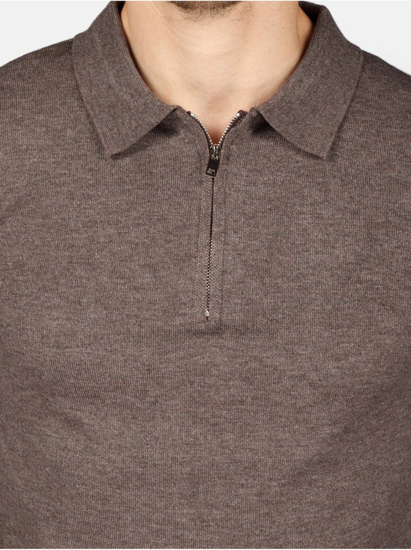 Maglione elegante con collo a polo e zip - Kenzarro Marrone - Kiabi