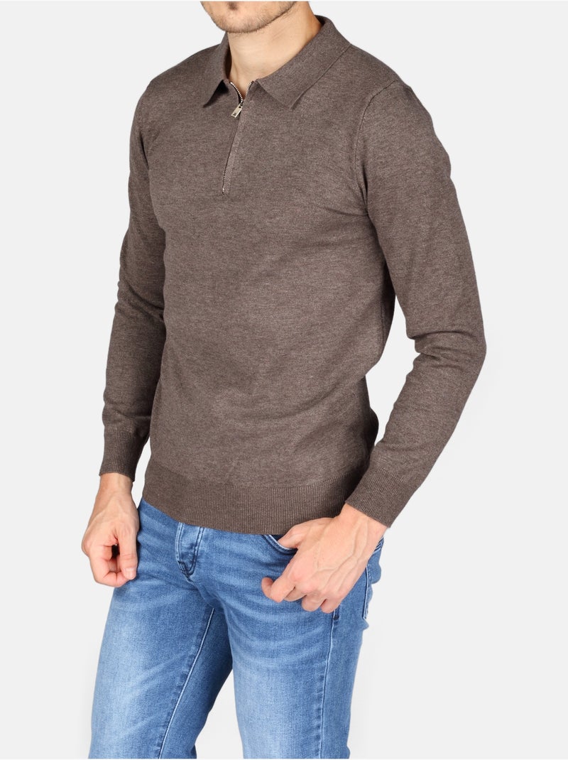 Maglione elegante con collo a polo e zip - Kenzarro Marrone - Kiabi