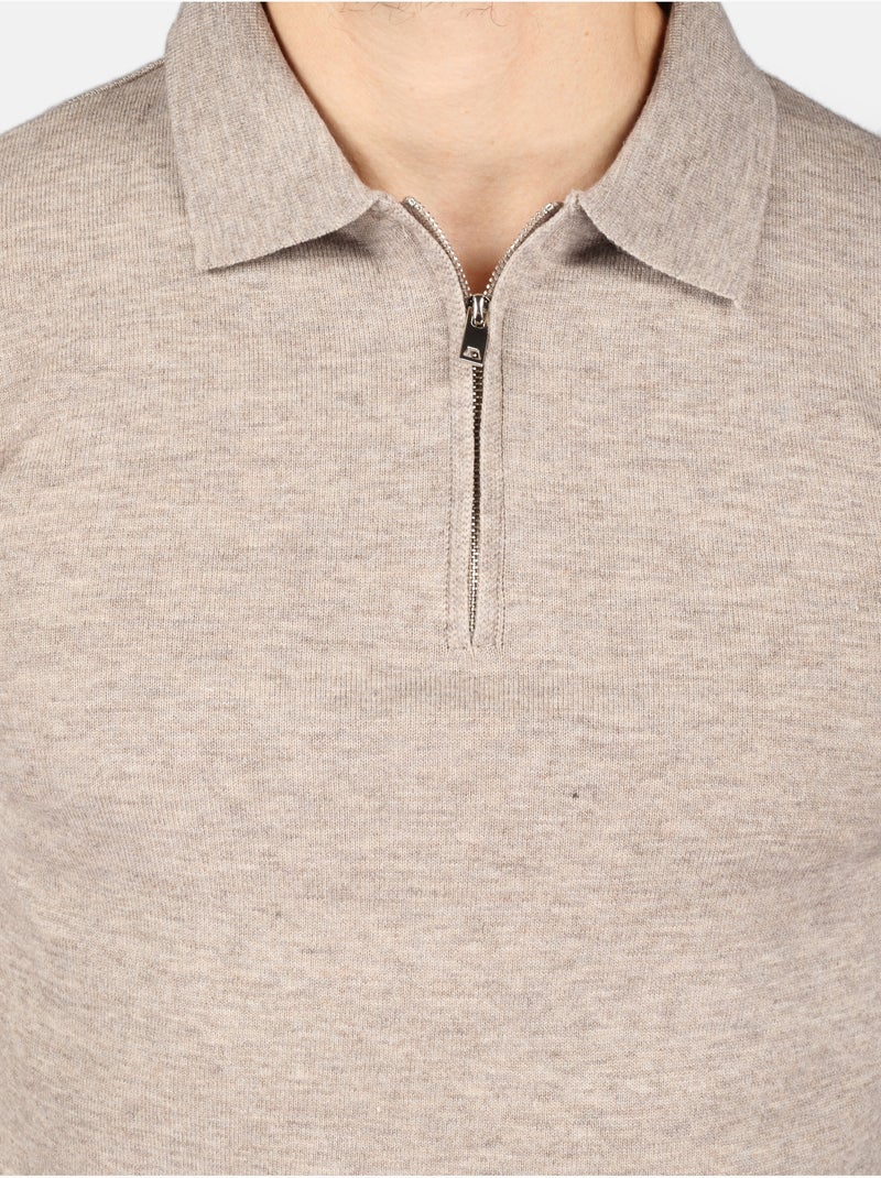 Maglione elegante con collo a polo e zip - Kenzarro Tortora - Kiabi