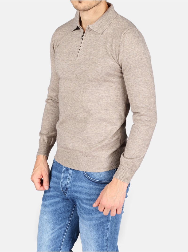 Maglione elegante con collo a polo e zip - Kenzarro Tortora - Kiabi