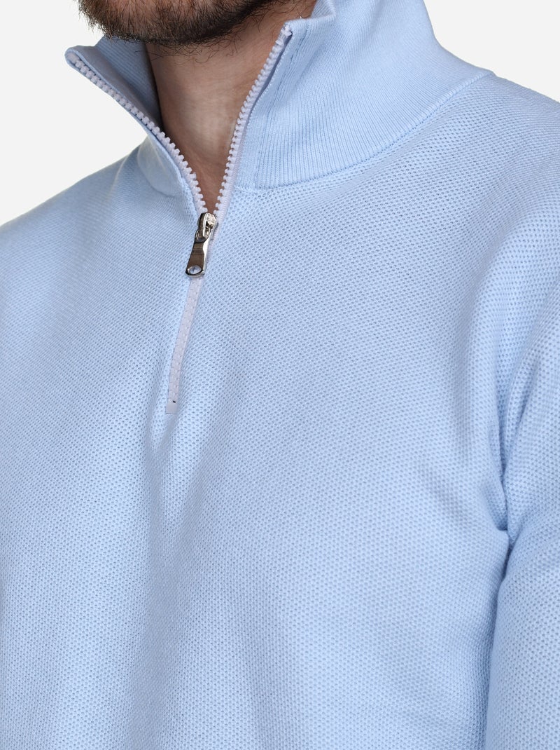 Maglione elegante con collo alto e cerniera - Yves Enzo Blu chiaro - Kiabi
