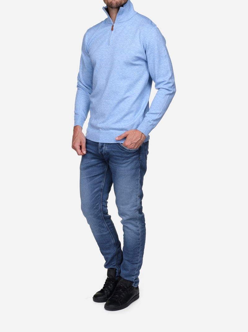 Maglione elegante con collo alto e cerniera - Yves Enzo Blu cielo - Kiabi