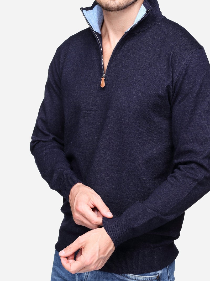 Maglione elegante con collo alto e cerniera - Yves Enzo Blu marino - Kiabi