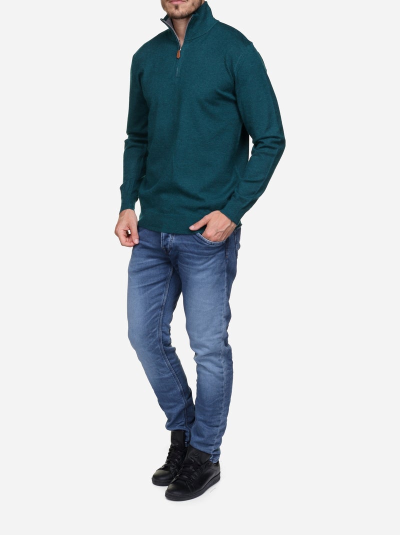 Maglione elegante con collo alto e cerniera - Yves Enzo Verde scuro - Kiabi