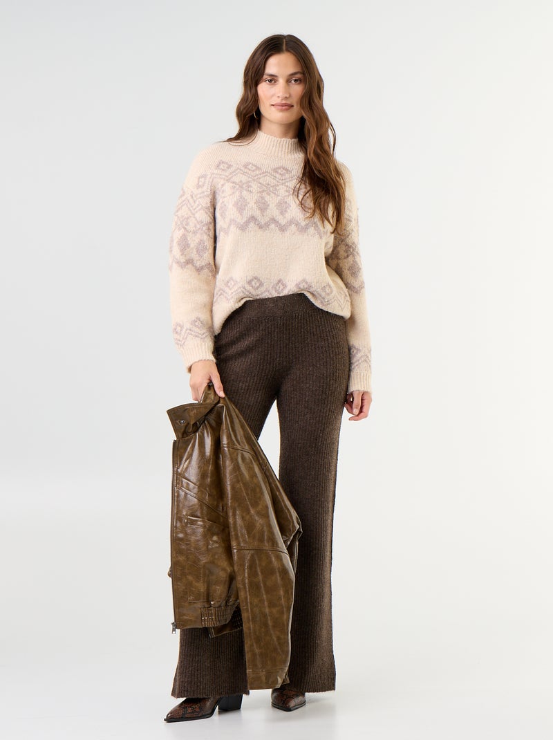 Maglione fantasia a maglia grossa Beige - Kiabi
