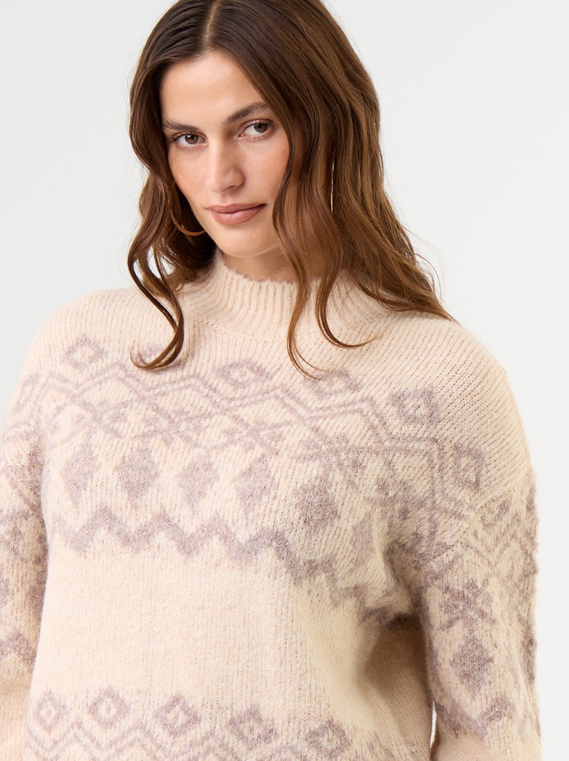Maglione fantasia a maglia grossa Beige - Kiabi