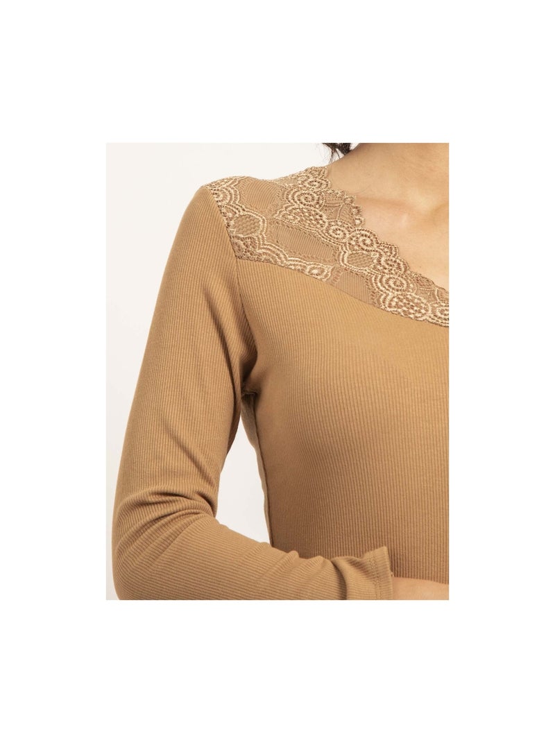 Maglione fine collo con pizzo FALIA Beige - Kiabi