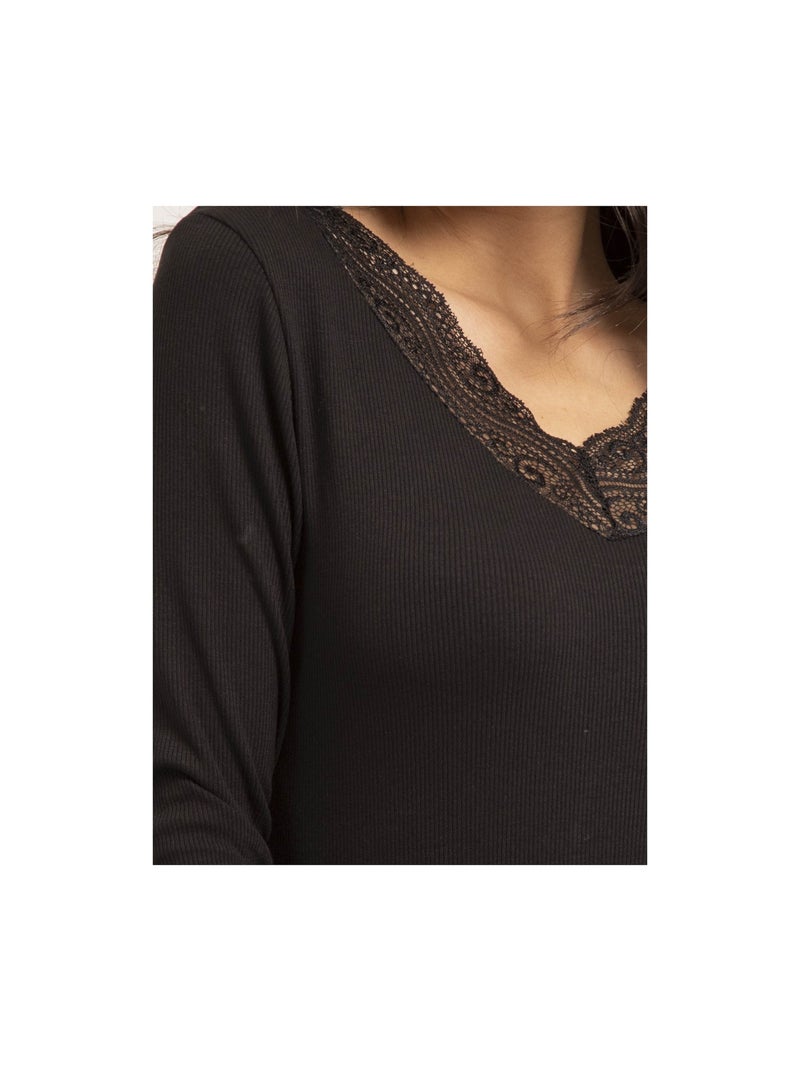 Maglione fine collo con pizzo FALIA Nero - Kiabi
