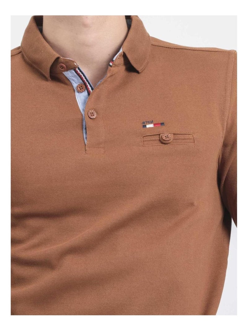 Maglione fine collo polo WAMITOL Marrone caramello - Kiabi