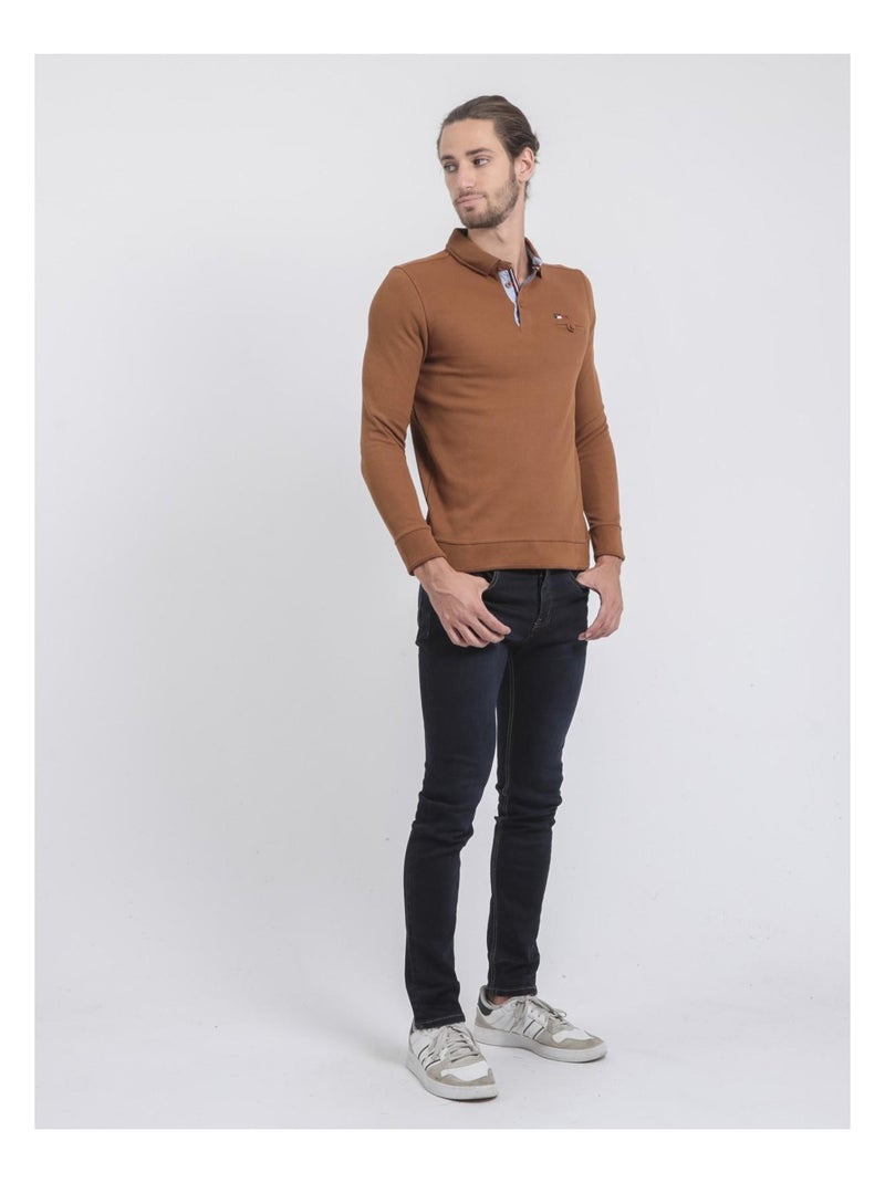 Maglione fine collo polo WAMITOL Marrone caramello - Kiabi