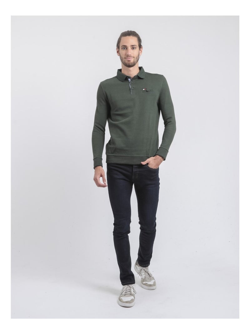 Maglione fine collo polo WAMITOL Verde scuro - Kiabi