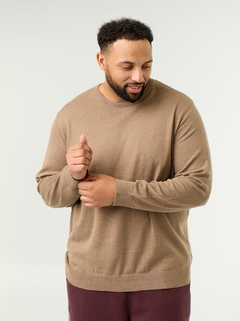 Maglione girocollo a maglia fine Marrone - Kiabi