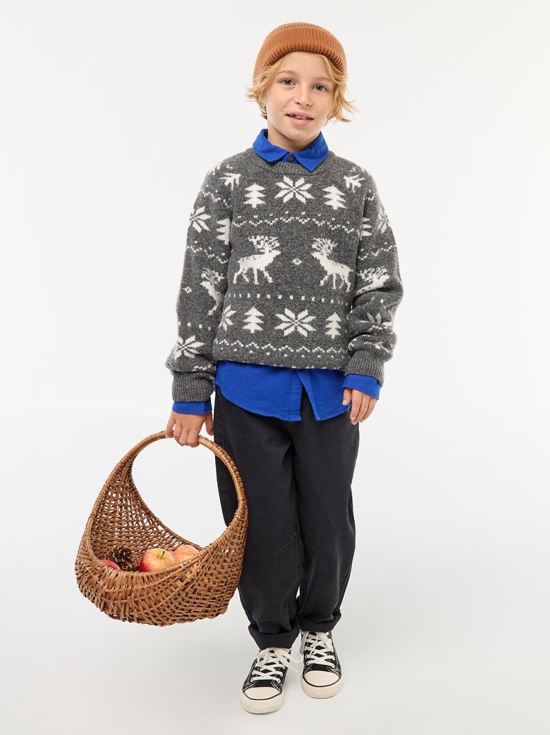 Maglione girocollo animato Grigio - Kiabi