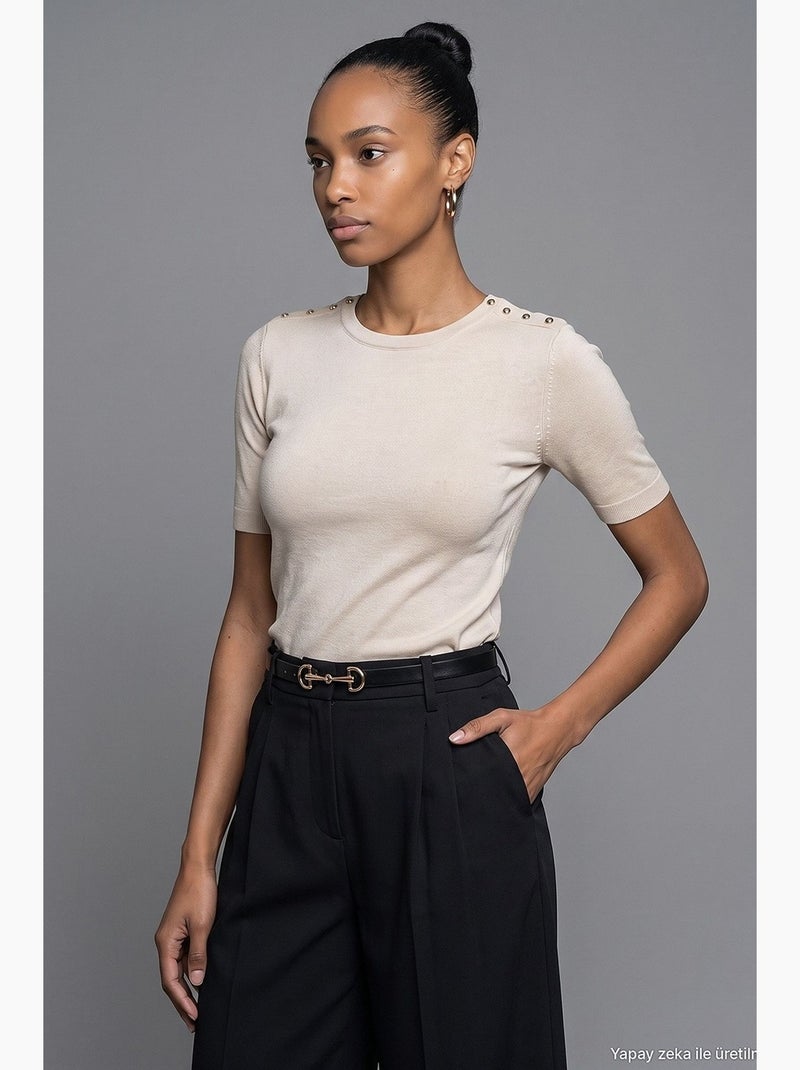 Maglione girocollo con bottoni dilvin Beige argilla - Kiabi