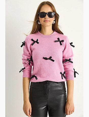 Maglione girocollo con dettaglio fiocco lucci