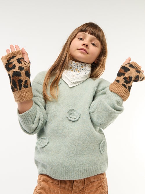 Maglione girocollo con fiori all'uncinetto tinta unita - Kiabi