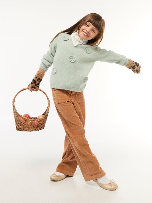 Maglione girocollo con fiori all'uncinetto tinta unita - Kiabi