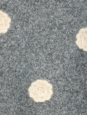 Maglione girocollo con fiori all'uncinetto tinta unita