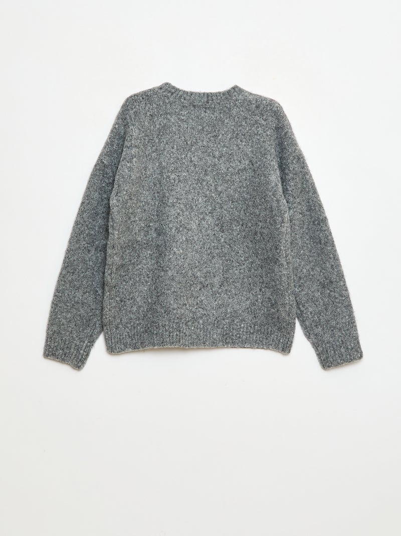 Maglione girocollo con fiori all'uncinetto tinta unita Grigio - Kiabi