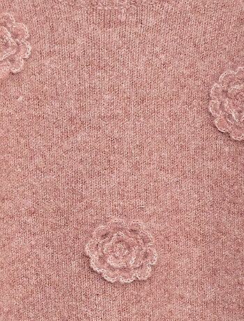 Maglione girocollo con fiori all'uncinetto tinta unita