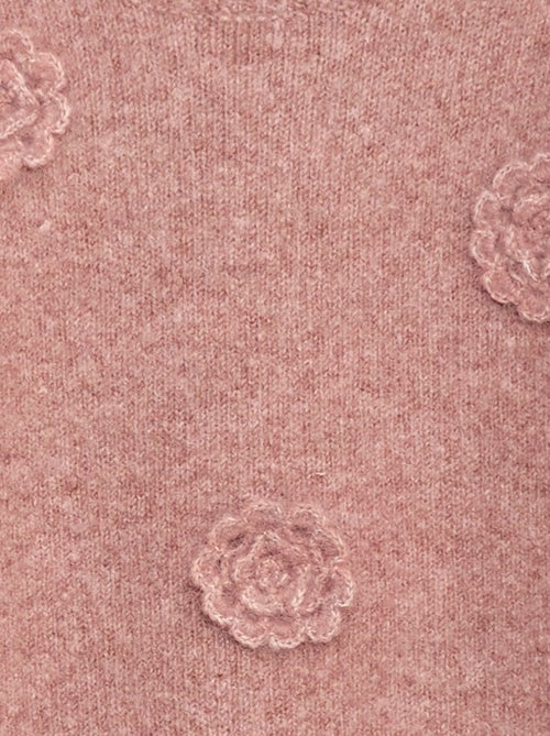 Maglione girocollo con fiori all'uncinetto tinta unita - Kiabi