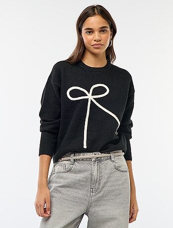Maglione girocollo con grande fiocco cucito