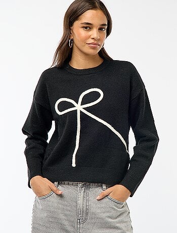 Maglione girocollo con grande fiocco cucito