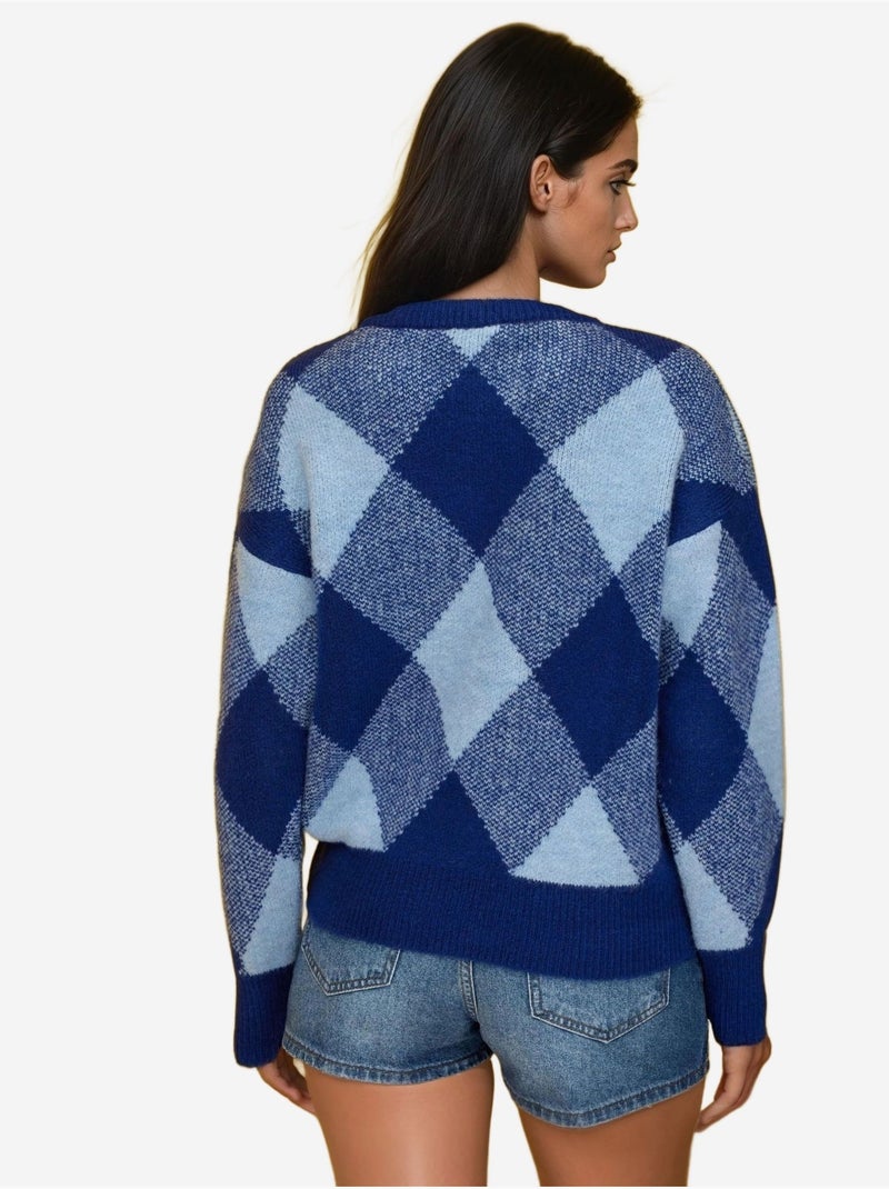 Maglione girocollo con motivo a rombi Blu chiaro - Kiabi