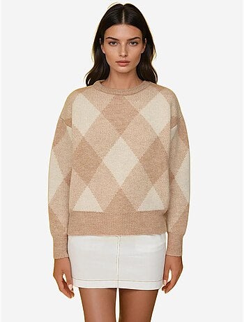 Maglione girocollo con motivo a rombi