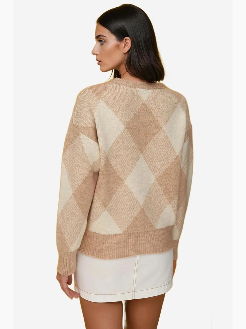Maglione girocollo con motivo a rombi hiccup Cammello - Kiabi