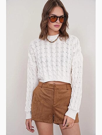 Maglione girocollo con motivo a trecce mixray