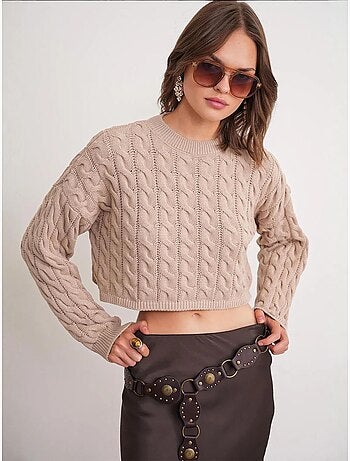 Maglione girocollo con motivo a trecce mixray