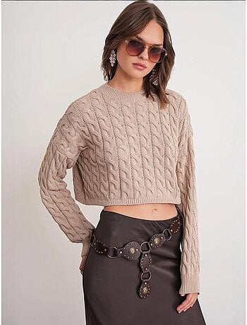Maglione girocollo con motivo a trecce mixray