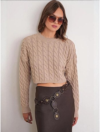 Maglione girocollo con motivo a trecce mixray