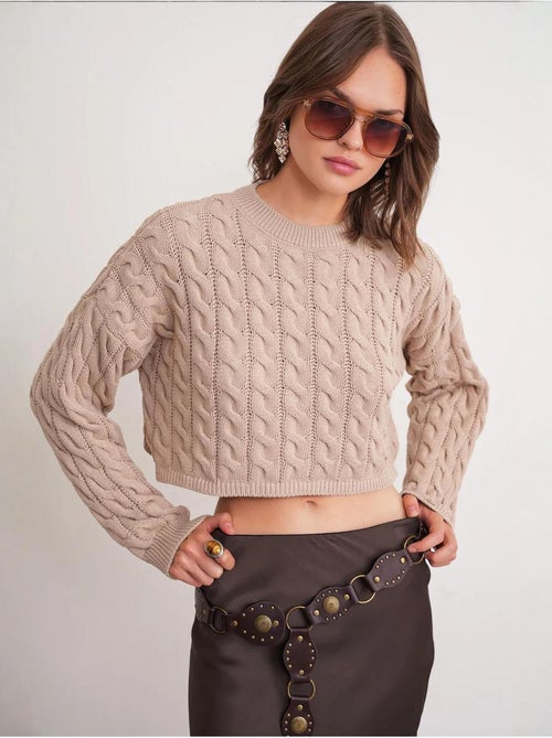 Maglione girocollo con motivo a trecce mixray - Kiabi Maglione girocollo con motivo a trecce mixray - Kiabi