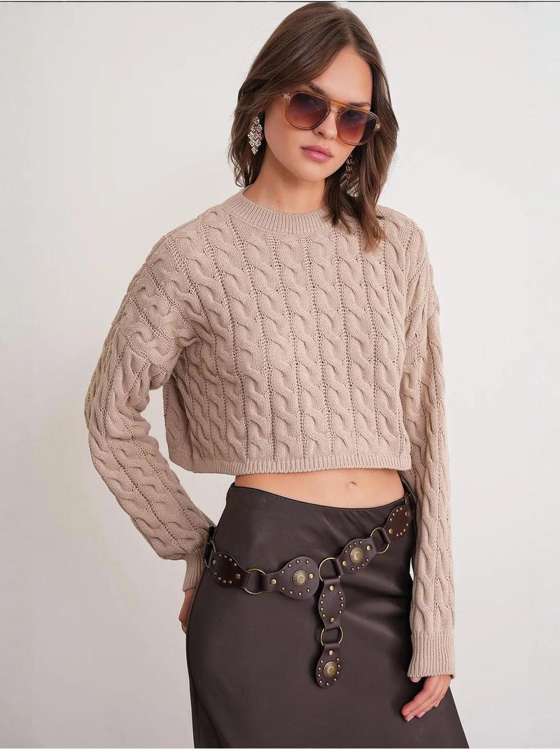 Maglione girocollo con motivo a trecce mixray Beige argilla - Kiabi
