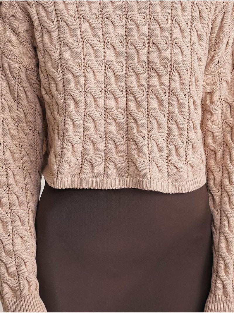 Maglione girocollo con motivo a trecce mixray Beige argilla - Kiabi
