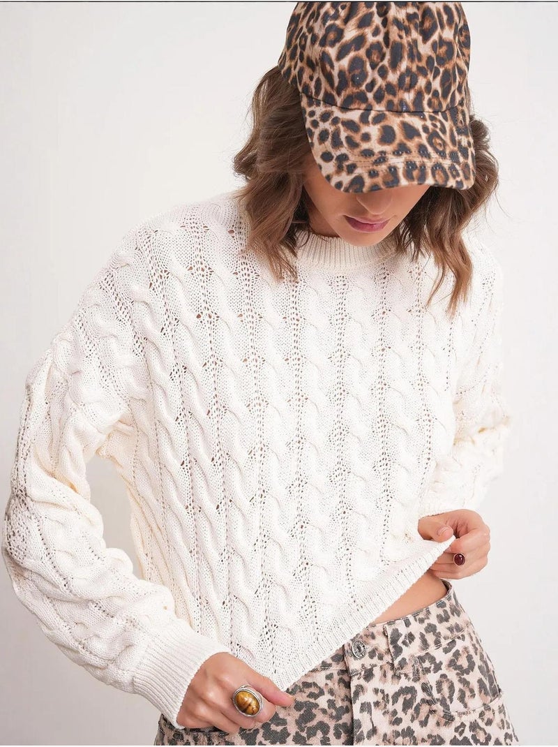 Maglione girocollo con motivo a trecce mixray Beige - Kiabi